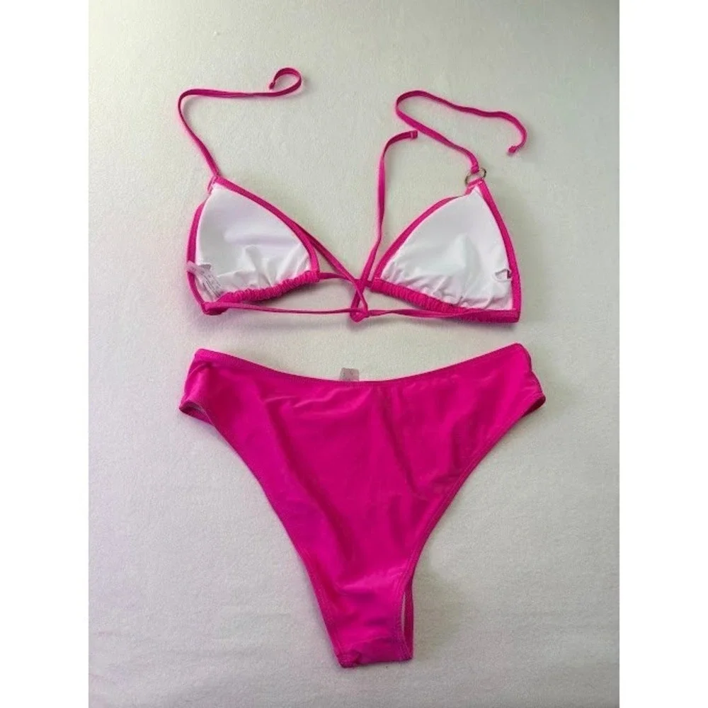 Shein Bikini Set‎ Women 1XL Hot Pink Excellent Triangle High Cut O-Ring